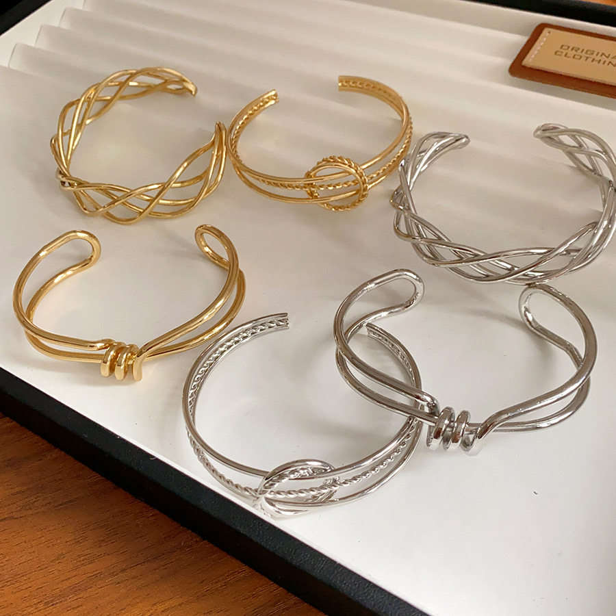 欧美简约ins风不规则几何冷淡风金属麻花手镯手饰女百搭