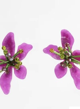 满39包邮za亚克力编织水晶紫色花朵耳环花卉耳饰女耳夹个性百搭