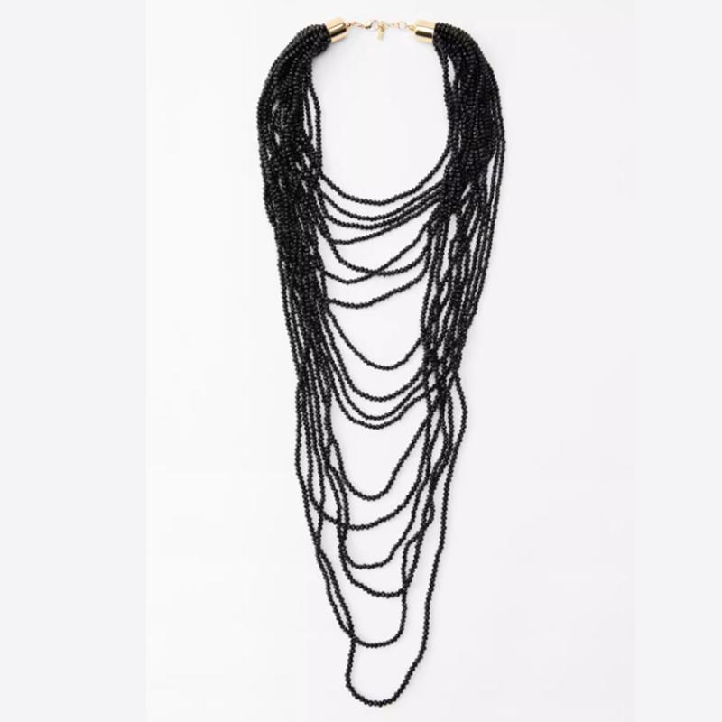 满39包邮zara手工串珠长款黑色米珠项链水晶珠子珠串毛衣项链