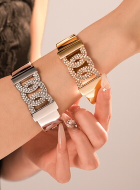 欧美金属风字母镶钻手镯女轻奢高级感手环时尚重工手饰