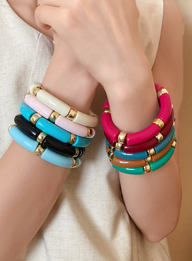 亚克力圆形拼接手链时尚夸张个性手环小众设计感手饰波西米亚手镯