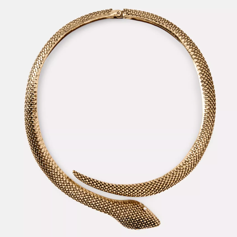 满39包邮zara女装饰品动物形生肖蛇铰接金属贴颈项链耳环套装