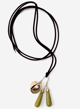 Z家首饰欧美夸张长款皮绳金属花苞亚克力吊坠项链女necklace