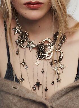 2026新款时尚星星流苏项链耳环小众时尚锁骨链个性设计感项饰百搭