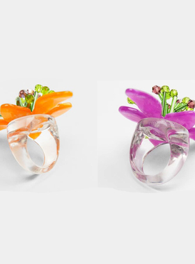 亚克力编织水晶花朵戒指