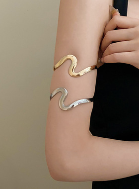 欧美波浪金属开口手镯简约设计感扭曲臂环手环冷淡风手饰