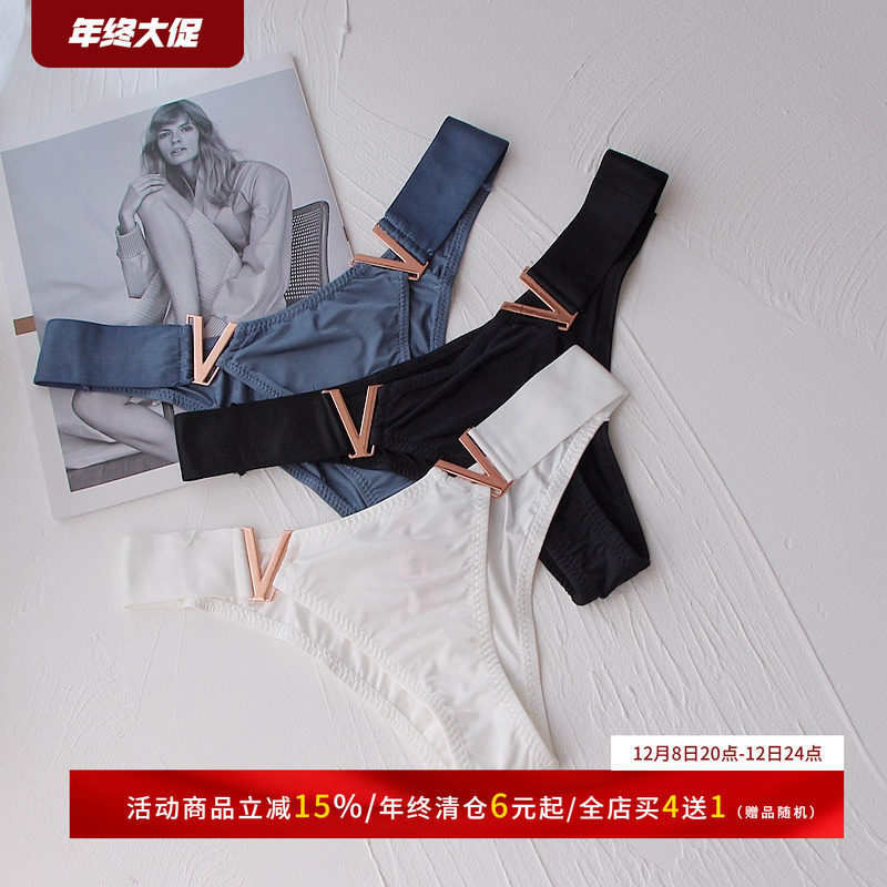 欧美性感运动低腰内裤女提臀高叉半包臀V金属装饰微丁三角裤头T裤,女士内衣/男士内衣/家居服,女三角裤,淘宝优惠券,粉丝福利购,淘宝优惠卷