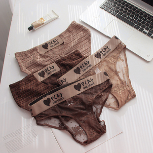 女棉质中腰无痕透气纯棉裆女士三角短裤 秋冬美拉德 性感蕾丝内裤