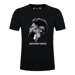 安东尼戴维斯头像印花圆领短袖湖人队3号篮球复古休闲训练服T恤衫