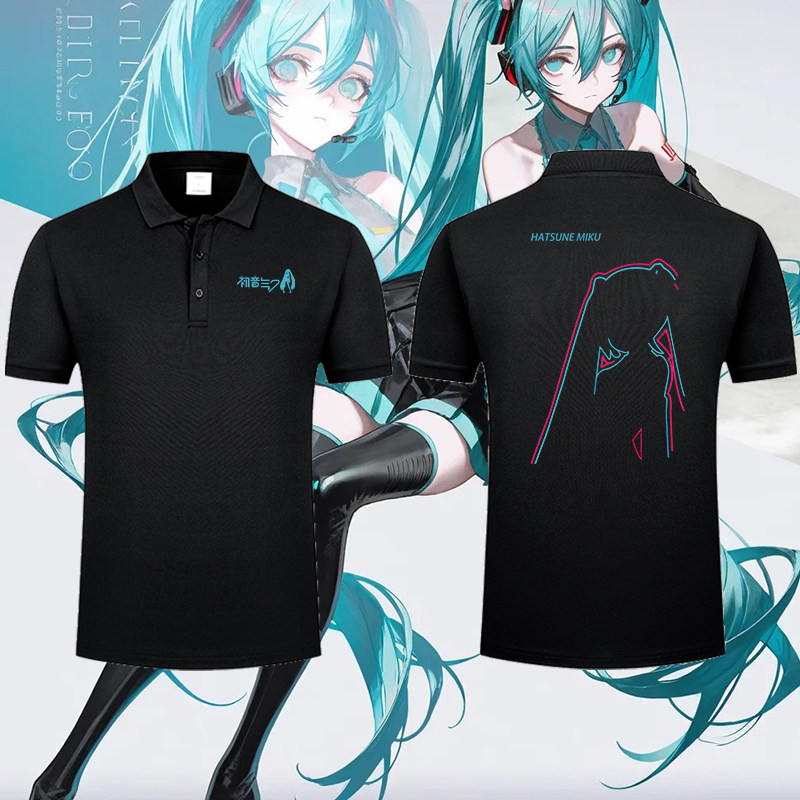 MIKU初音二次元未来周边霓虹印花Polo衫男女休闲翻领套头短袖T恤