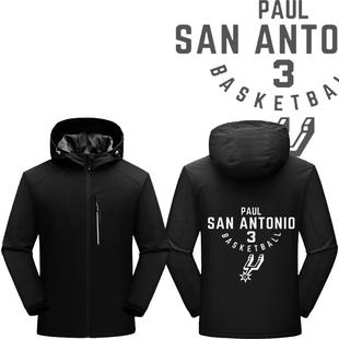 保罗3号马刺队篮球训练服运动印花连帽冲锋衣秋冬保暖夹克外套潮