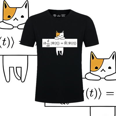 Schrödinger方程式薛定谔猫纯棉短袖T恤男女情侣宽松衣服潮流