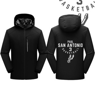 保罗3号马刺队篮球训练服男女印花运动潮流休闲连帽冲锋衣夹克服