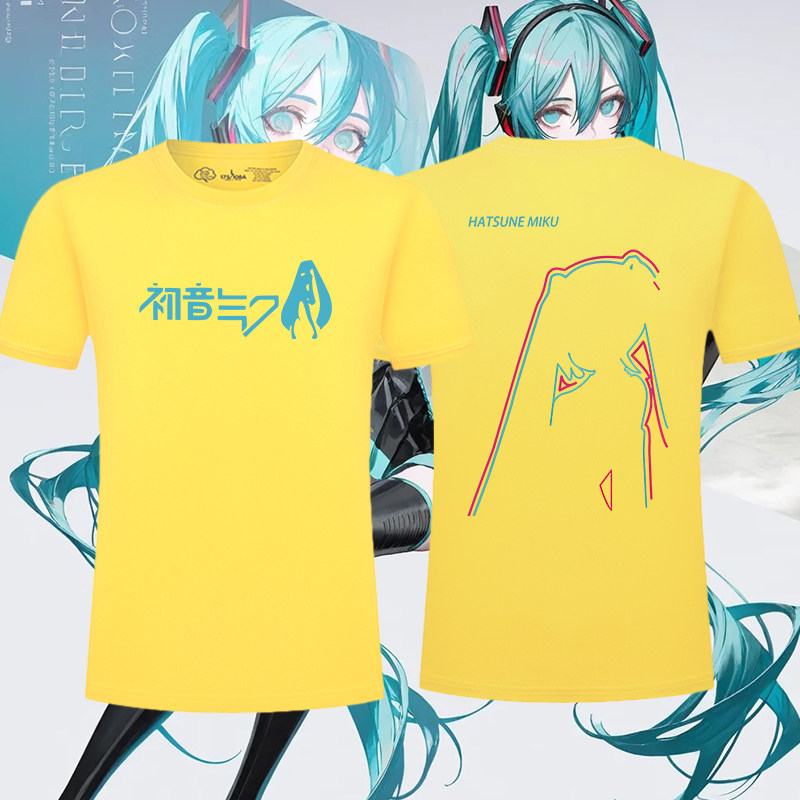 MIKU初音未来周边霓虹印花短袖