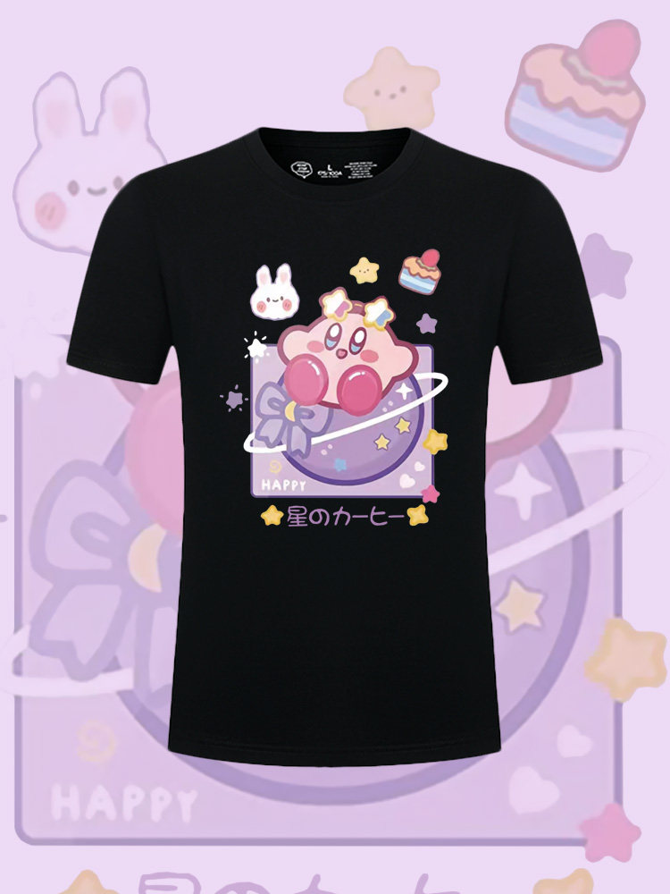 日系卡通动漫星之卡比运动纯棉时尚原宿风情侣印花短袖定制T恤衫