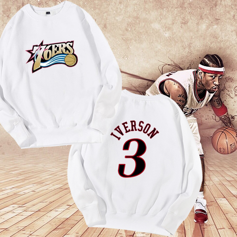 费城76人AI艾弗森篮球运动定制卫衣3号宽松长袖圆领训练休闲男潮