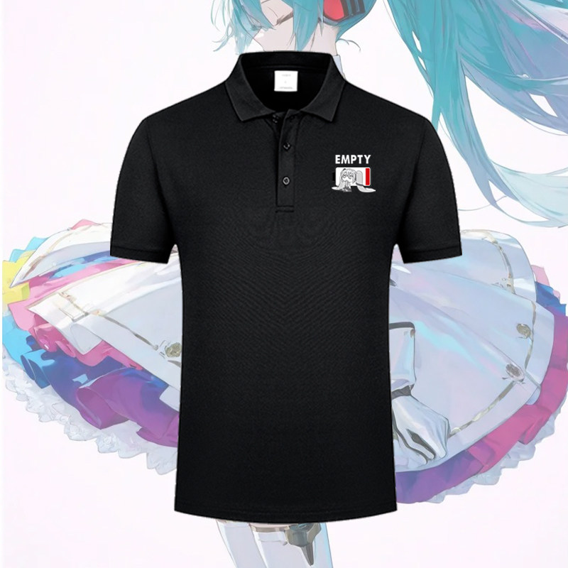 初音联名未来电量耗尽创意印花POLO衫男女二次元翻领短袖带领半袖