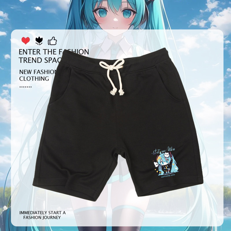 初音联名周边未来MIKU痛衣二次元印花短裤男女宽松学生五分裤百搭
