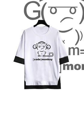极客Github谷歌程序员IT码农印花假两件纯棉宽松代码男女五分袖T