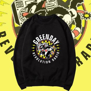 欧美摇滚Green Day绿日乐队周边朋克复古印花圆领卫衣宽松上衣潮