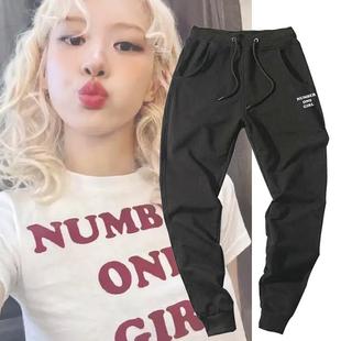 rose朴彩英新单曲number one girl印花休闲长裤男女宽松运动卫裤