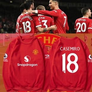 24-25赛季曼联队服B费红魔足球印花圆领卫衣套头男女球迷上衣外套