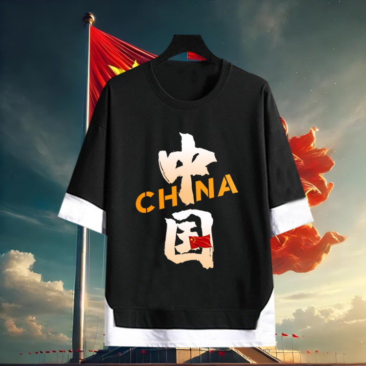 爱国红旗学校团体活动印花短袖