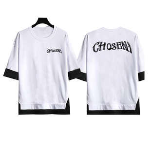 美式篮球詹姆斯Chosen1天选之子印花假两件男女宽松运动五分袖T夏