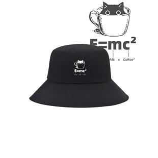 国潮搞笑猫咖啡分子式趣味印花渔夫帽男女秋冬新款遮阳百搭盆帽子