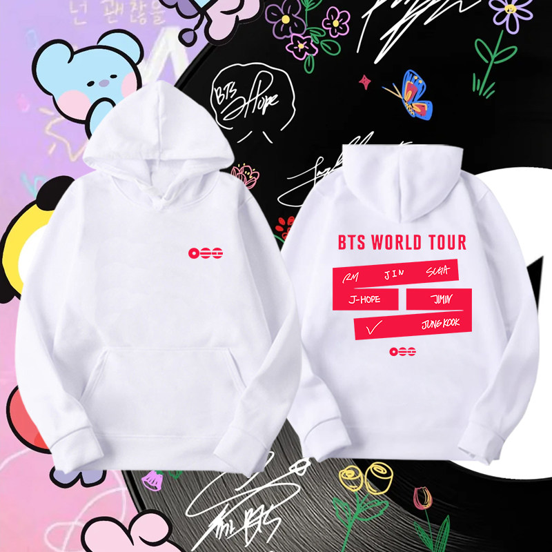 BTS WORLD TOUR防弹少年团演唱会周边印花连帽卫衣男女粉丝应援潮