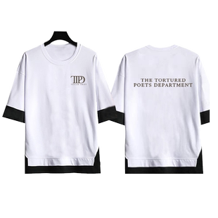 TTPD霉霉新专辑泰勒斯威夫特周边印花假两件男女宽松纯棉五分袖T