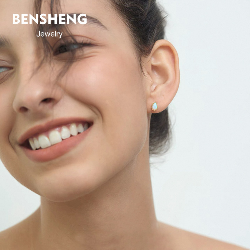 BENSHEN欧泊耳钉通体925纯银