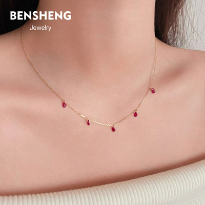 通体925纯银红刚玉项链女