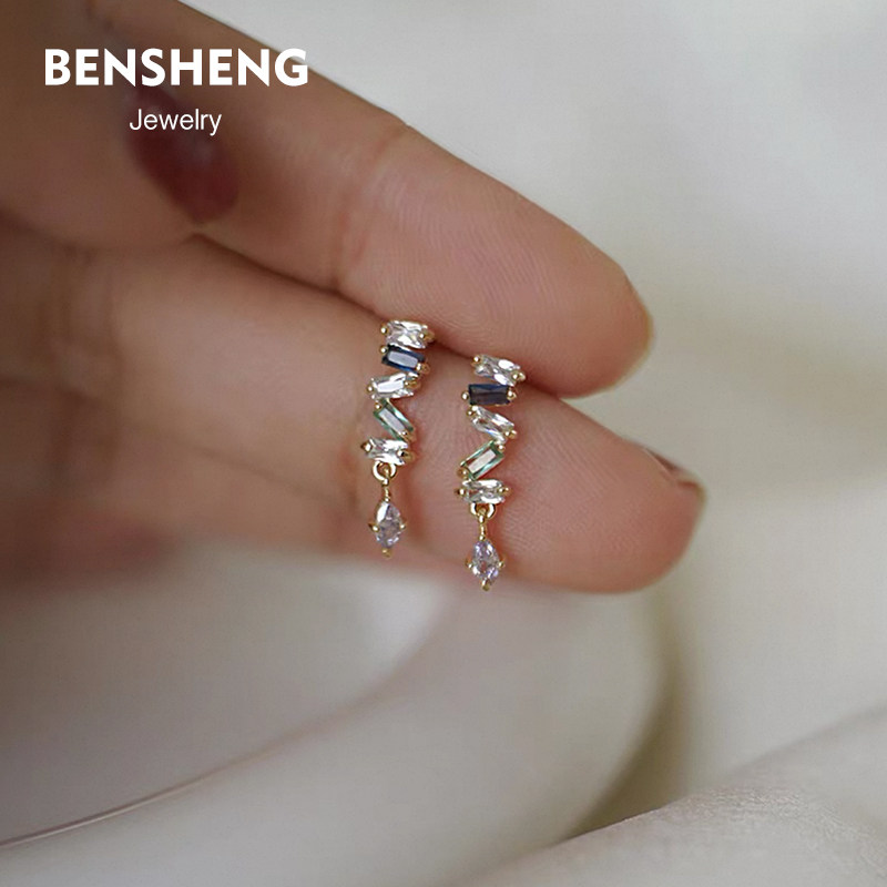 BENSHENG多彩方糖925纯银耳钉