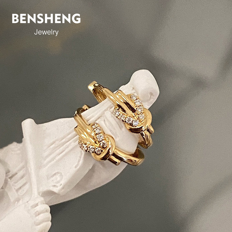 BENSHENG绳结925纯银耳钉女