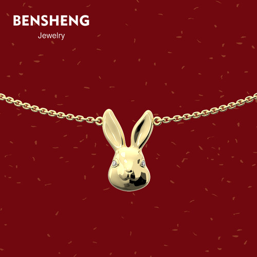 BENSHENG铜镀金萌兔项链女
