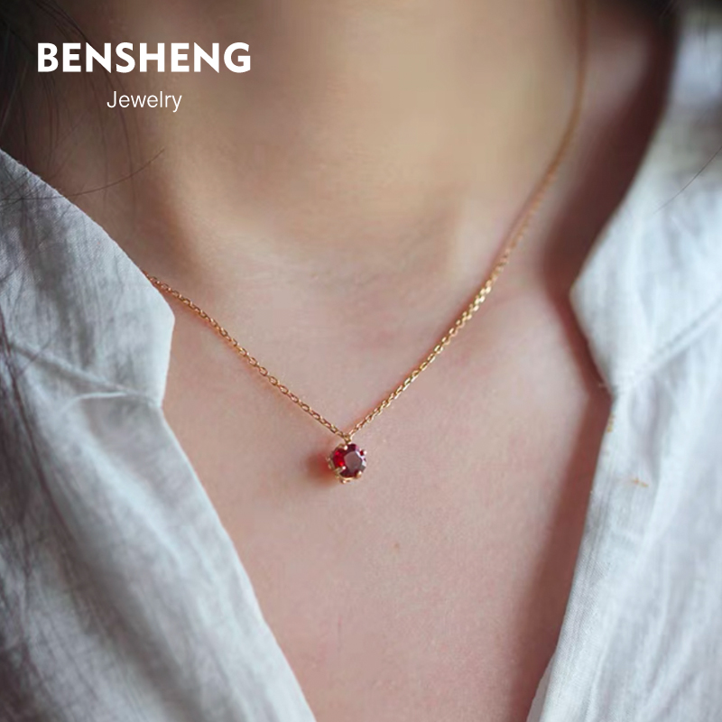 BENSHENG暮色红锆石925纯银项链