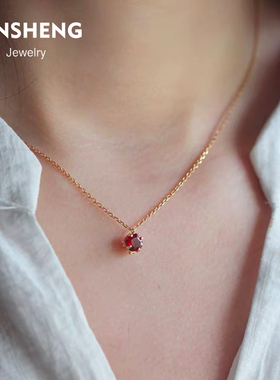 售完无补-暮色925纯银红锆项链女锁骨链shining法式轻奢复古饰品