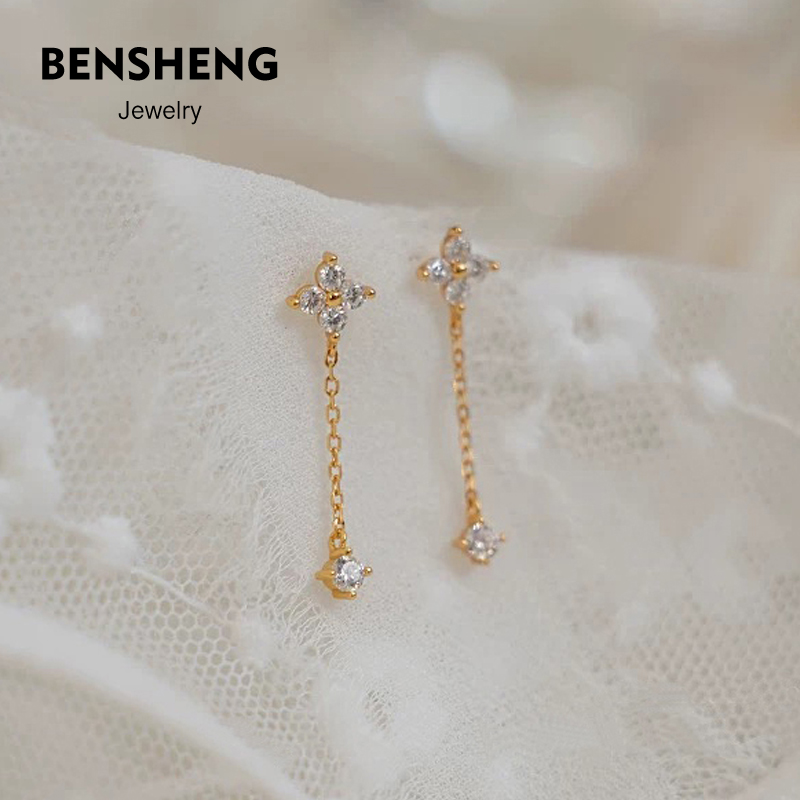 BENSHENG法式四叶草925纯银耳钉