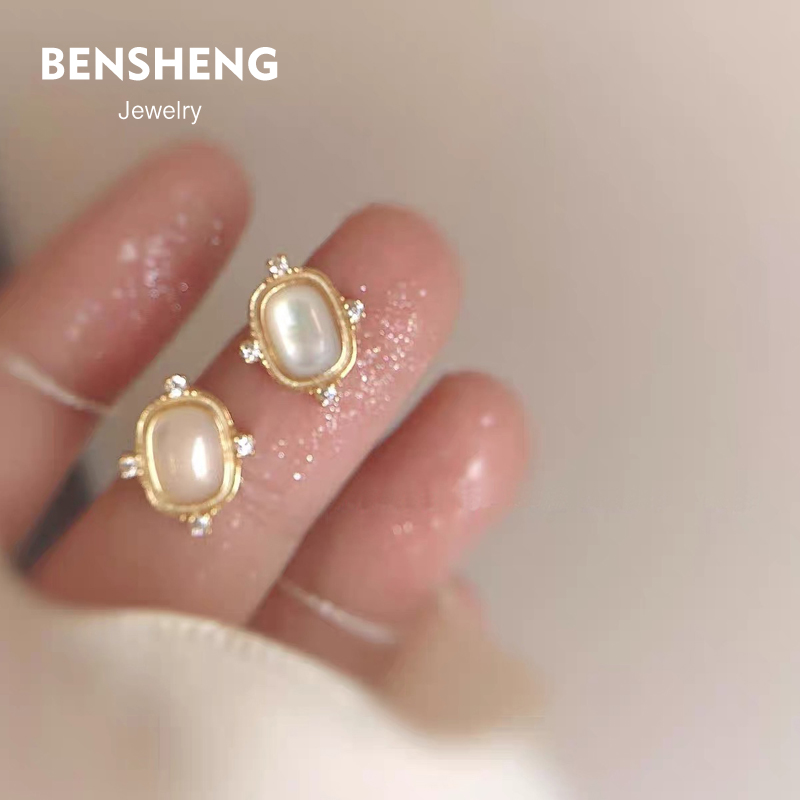 BENSHENG法式白桃925纯银耳钉