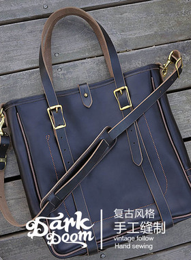 经典阿美咔叽vintage美式复古CROOTS风格全手工horween牛皮托特包