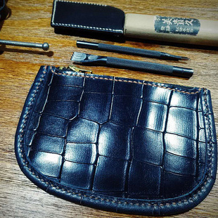 复古阿美咔叽RRL风格 手工鳄鱼纹植鞣牛皮talon拉链简约钱包卡包