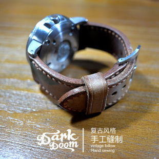 vintage美式 手工牛皮表带 复古阿美咔叽RRL风格