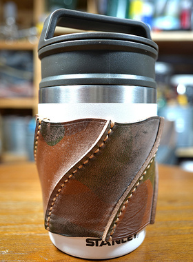 美式复古vintage牛皮  史丹利保温杯户外露营水杯保护套