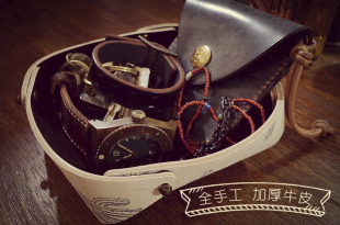 vintage美式 杂物首饰牛皮桌面收纳托盘盒 复古阿美咔叽RRL风格