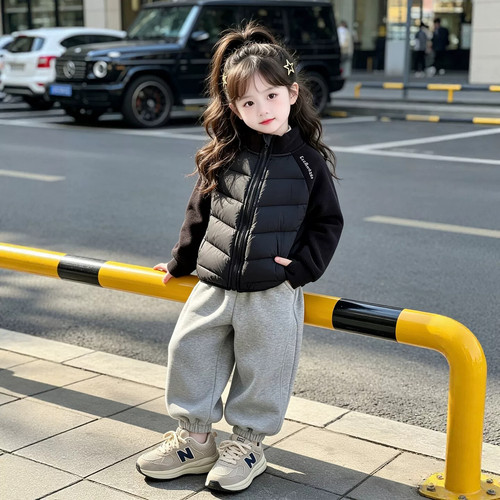 女童轻薄羽绒服2026秋冬季新款儿童时髦拼接保暖外套宝宝冬装上衣