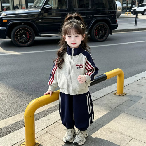 女童休闲运动套装2026秋季新款儿童立领拼色外套洋气束脚裤两件套