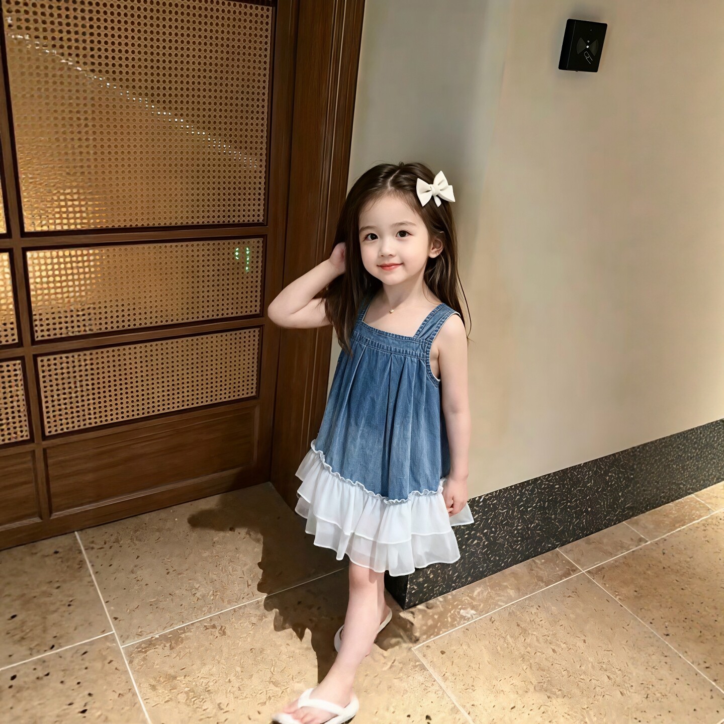 女童牛仔裙2026夏季新款儿童洋气蓝色拼接背心裙女宝宝度假连衣裙