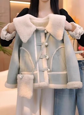 女童皮毛一体外套2025秋冬新款韩版百搭加入加厚女童秋冬保暖外套