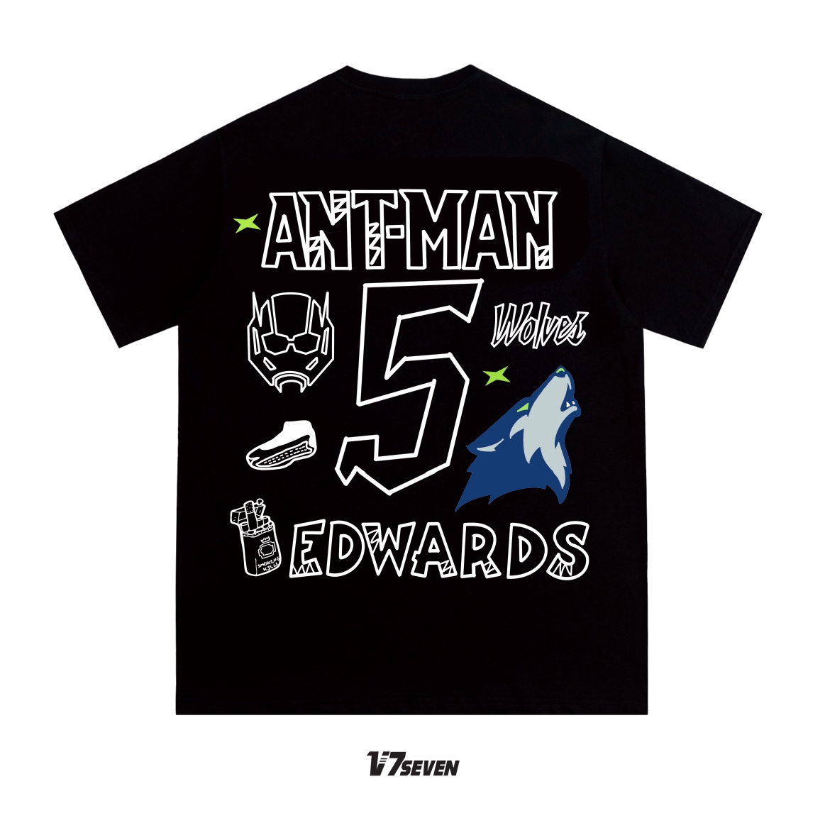 V7seven 爱德华兹绰号手绘纯棉美式日常夏季潮流数码直喷美式T恤